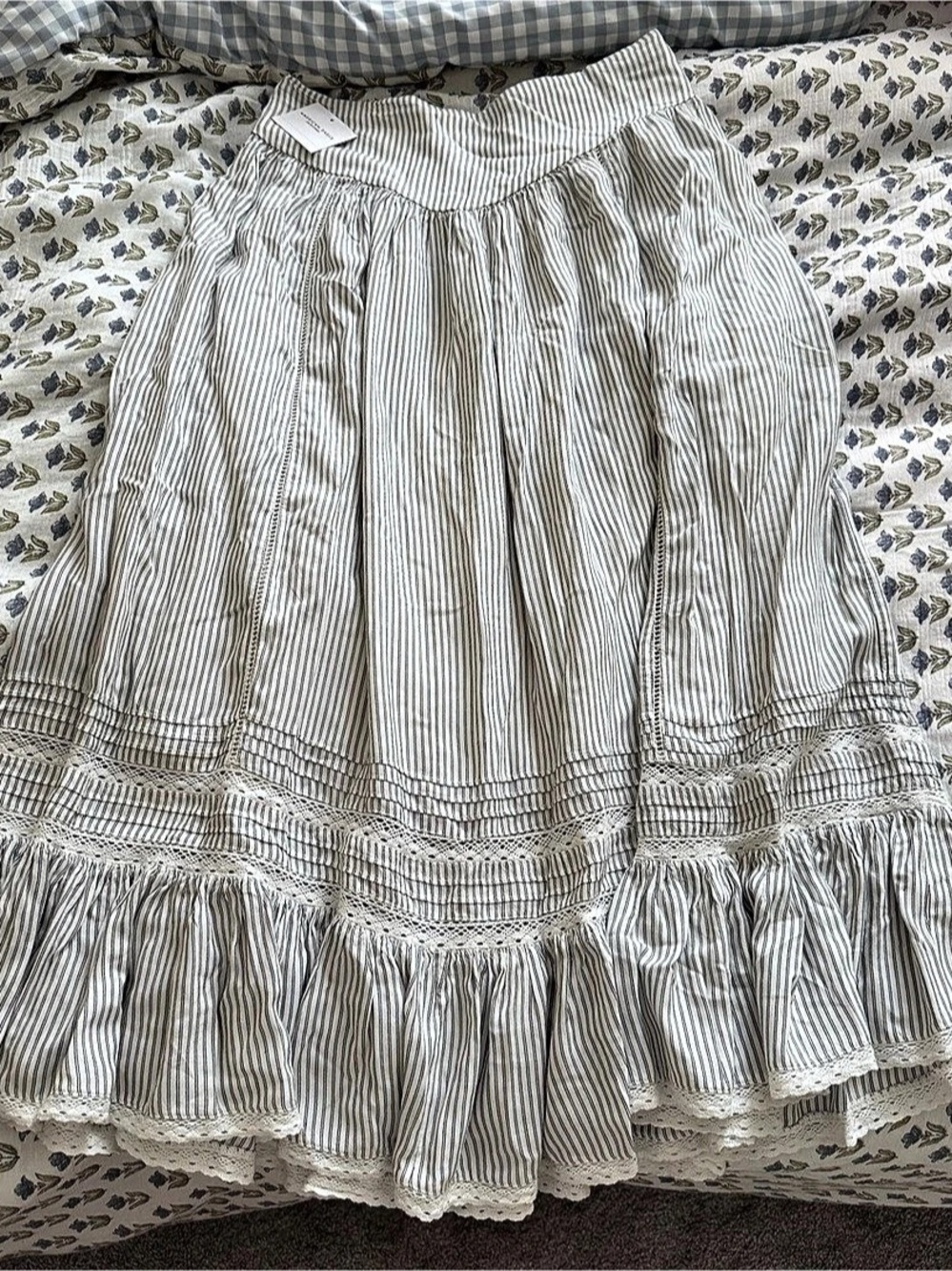 American Eagle Navy Stripe High Waisted Ruffle Maxi Skirt and Tank Set NWT